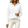 thumbnail image 6 of Quarter Zip Pullover wWomen Waffle Knit Long Sleeve Drawstring Casual Sweatshirt Hooded Tops, 6 of 7
