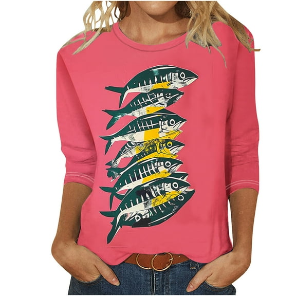 CYMMPU Basic Tees Plus Size Tunic Tops Business Work Blouses Vintage Floral Printed 3/4 Length Sleeve Shirts Summer Fall Crewneck 2025 Clothes for Women Multicolor XL