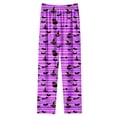 thumbnail image 3 of Women's Halloween Pajama Pants Purple Striped Black Cat Witch Hat Print Lounge Pants Elastic Waist Soft Sleepwear Casual Pj Bottoms for Lounge Sleep, 3 of 5
