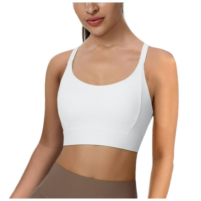 Yammkia Soutiens-gorge Sans Fil pour Femmes, Brassière de Sport Butterluxe pour Femmes à Bretelles Spaghetti Ajustables, Encolure Dégagée, Sans Armatures, Rembourrée, Haut Court de Yoga et d'Entraînement (Blanc,P)
