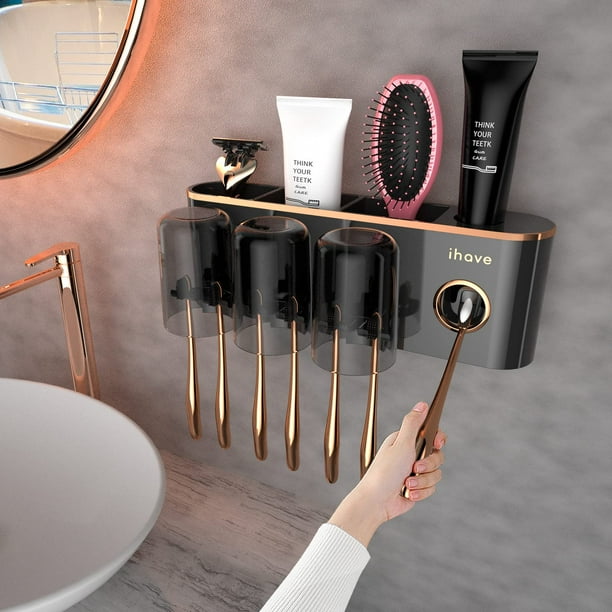 Soporte para cepillos de dientes y accesorios de baño con dispensador de pasta de dientes