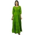 thumbnail image 1 of Bimba Women's 3/4 Sleeve Summer Cotton Maxi Dress Drawstring Waist, 1 of 7