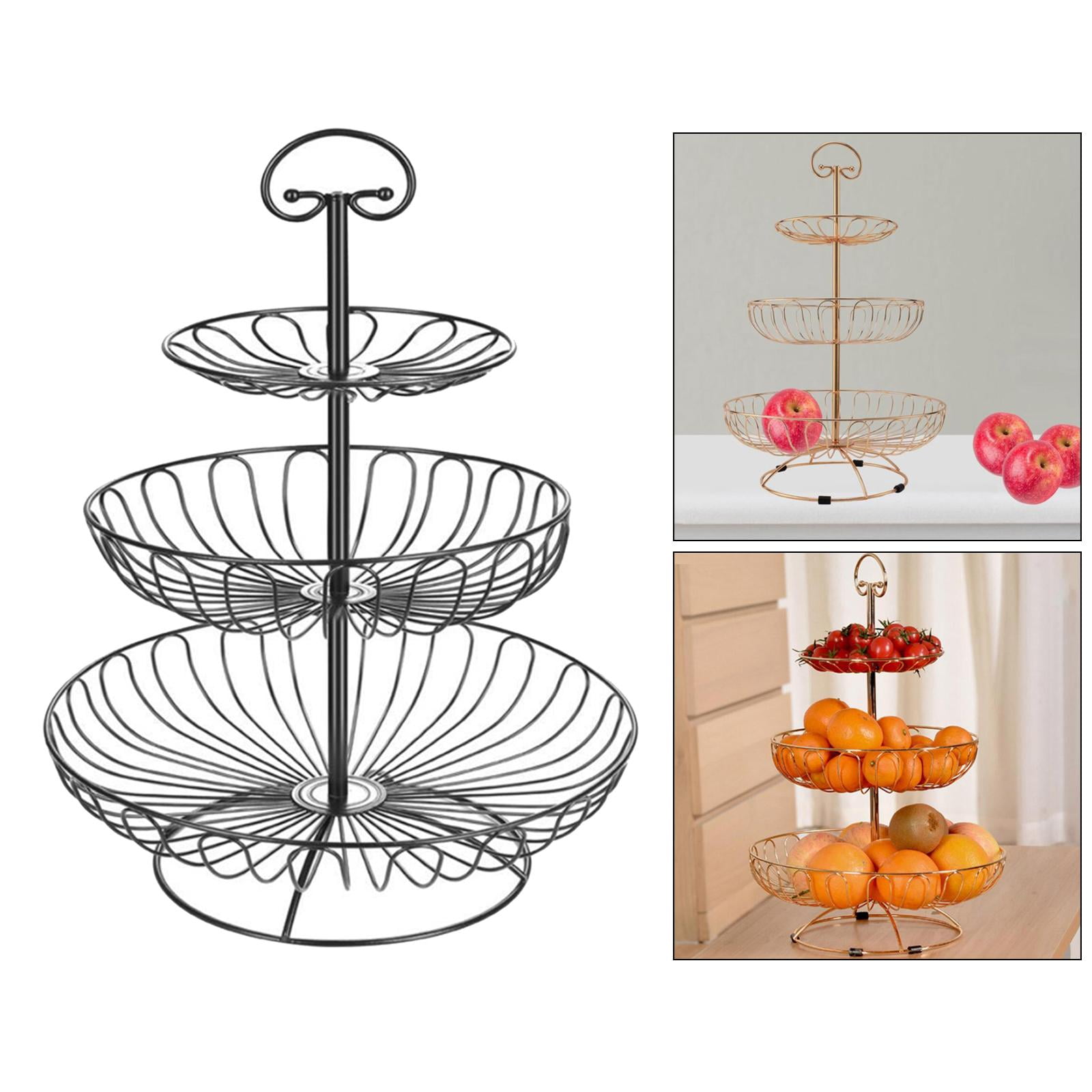 3 Tired Metal Wire Basket Bowl Rack for Home Kitchen Restaurant Black