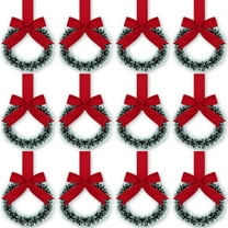 Yucurem 5.1 Inch Mini Christmas Cabinet Wreath, 12PCS Small Christmas Kitchen Wreaths with Bow Ribbon for Xmas Window Door Chair Fireplace Table Centerpiece Indoor Outdoor Decor