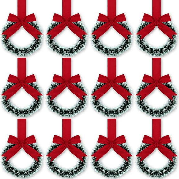Yucurem 5.1 Inch Mini Christmas Cabinet Wreath, 12PCS Small Christmas Kitchen Wreaths with Bow Ribbon for Xmas Window Door Chair Fireplace Table Centerpiece Indoor Outdoor Decor