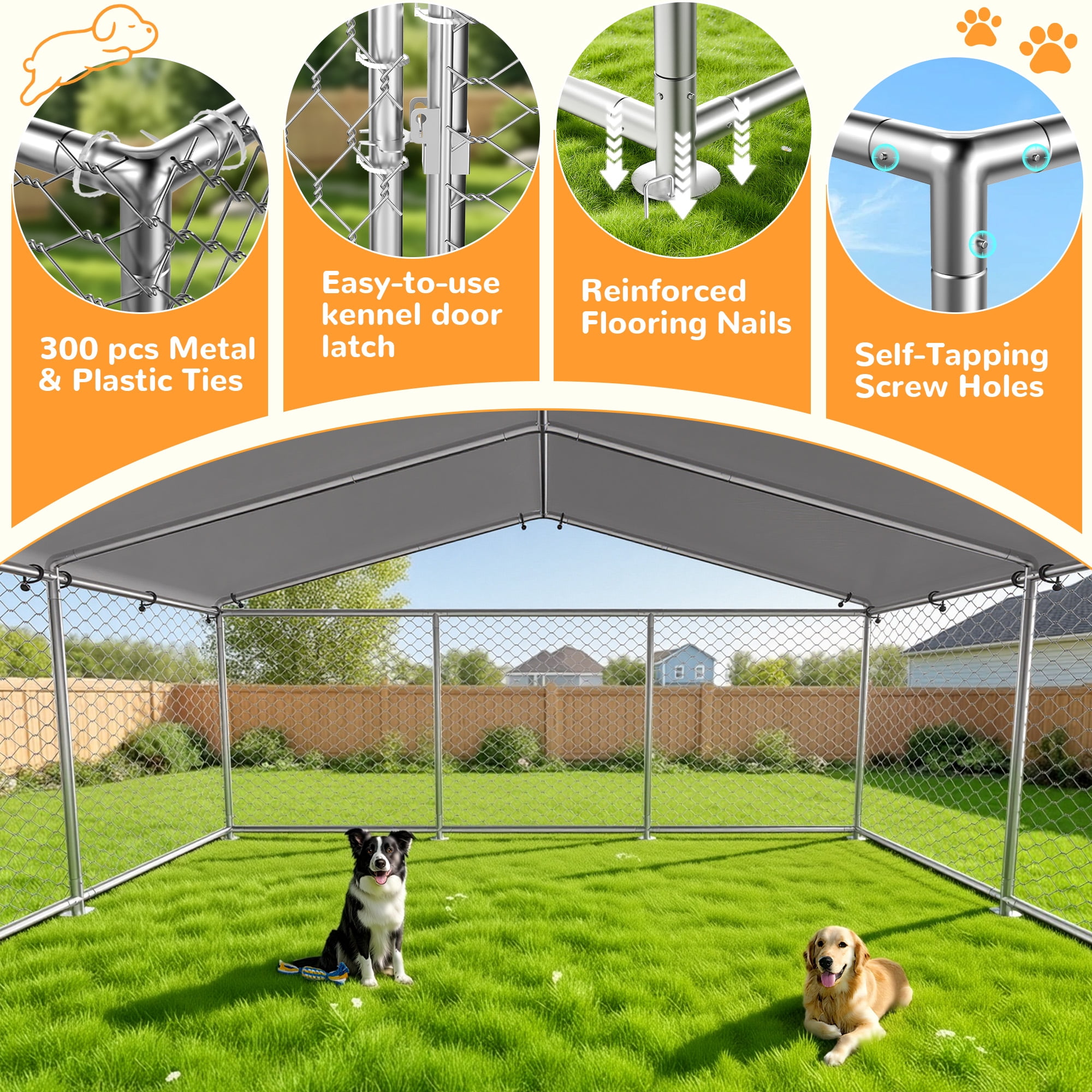TIME RAY 7.5x7.5 Outdoor Dog Kennel Outside Heavy Duty Dog Enclosure with Waterproof UV-Resistant Cover and Security Lock