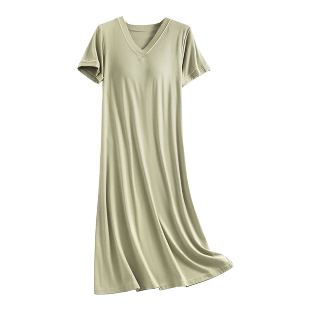 Camisón de mujer con sujetador incorporado, cuello en V y manga corta: camisón holgado y casual, suave y cómodo para todas las estaciones