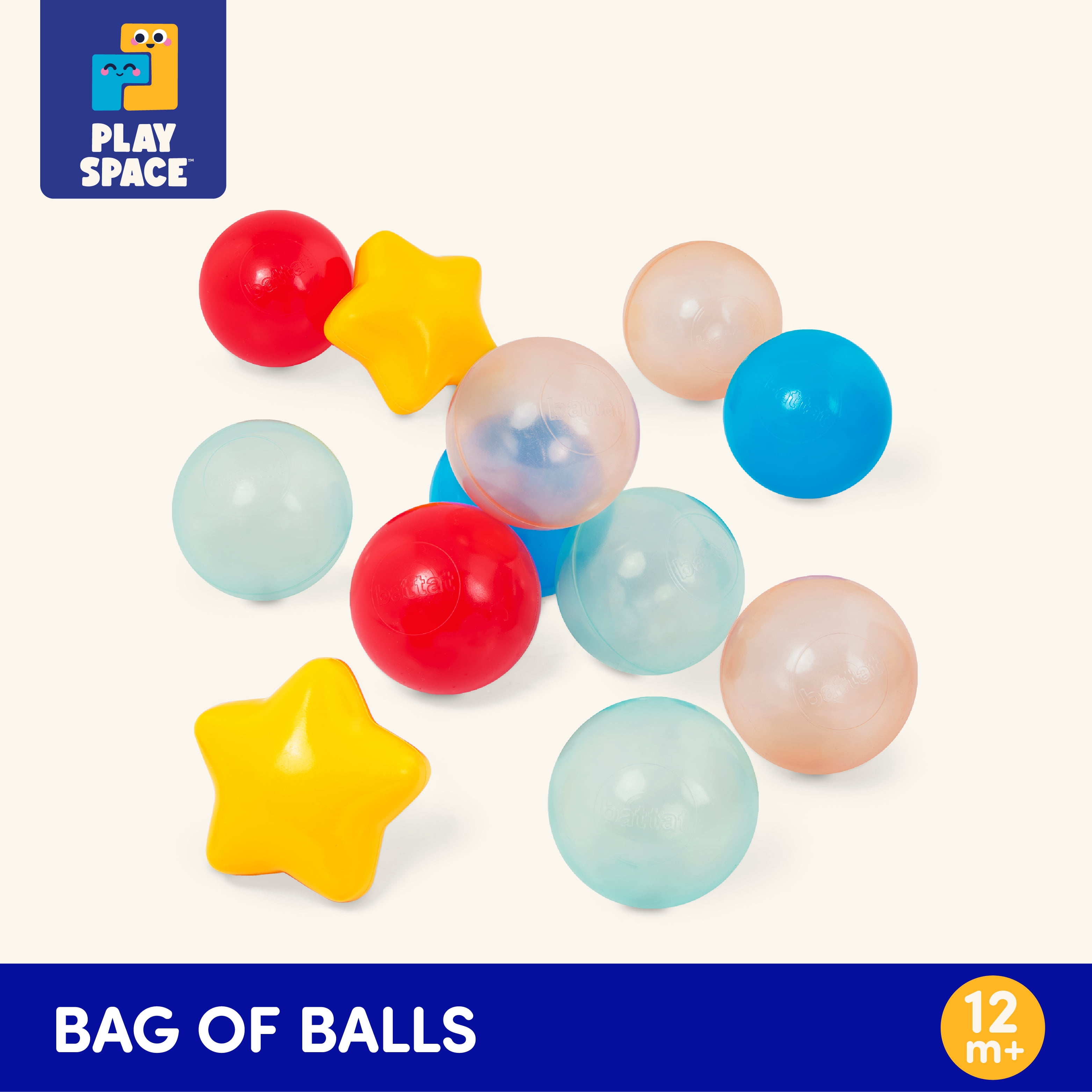 Battat Bag of Balls 100 Plastic Multicolor Play Balls for Ball Pit & Reusable Storage Bag for 12 Months +