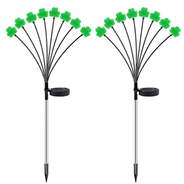 2 uds luz decorativa Solar de trébol 600mAh 2 modos decoración de jardín de día irlandés al aire libre