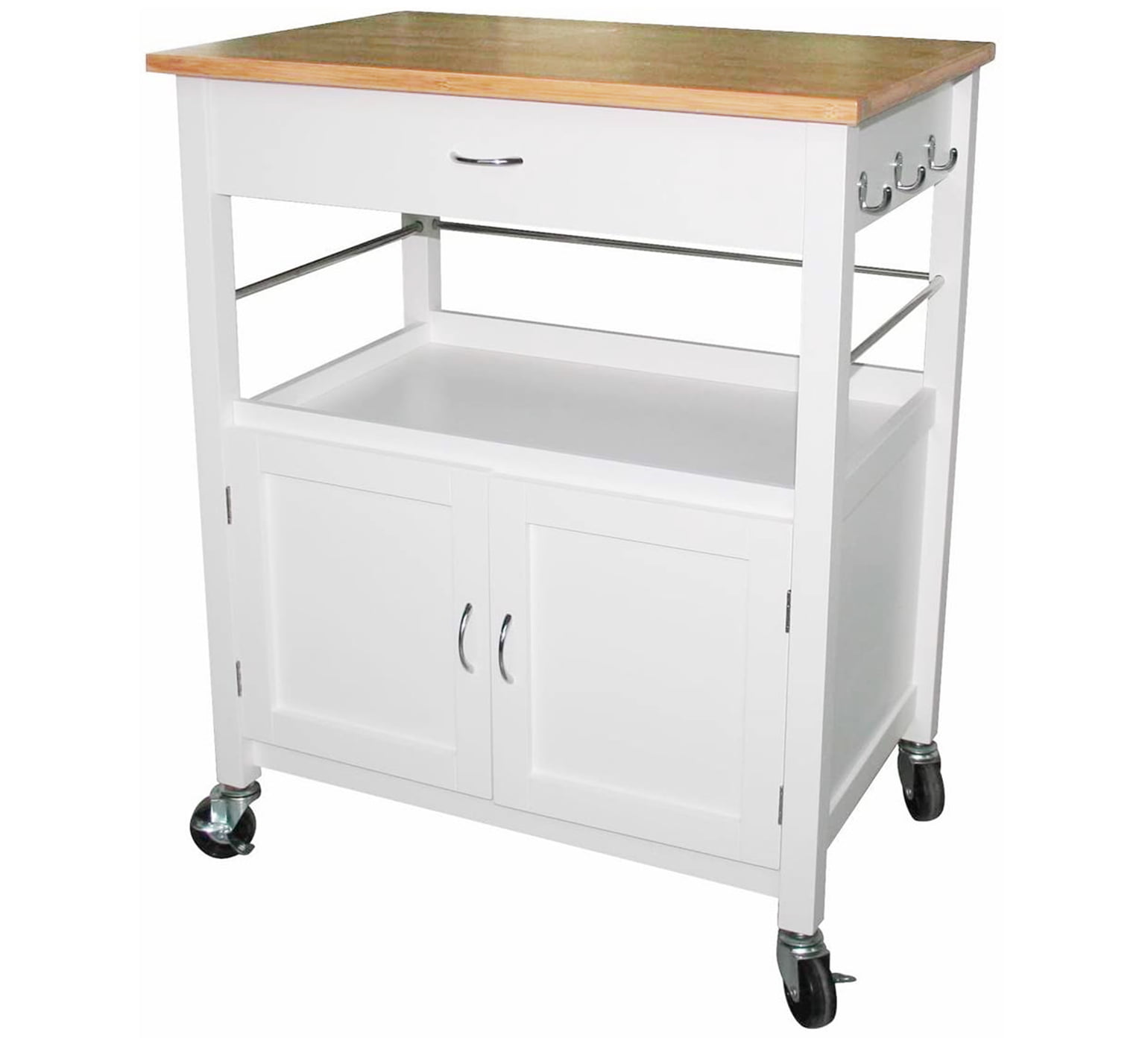 eHemco Kitchen Island Cart with Natural Bamboo Top Butcher Block, White Base