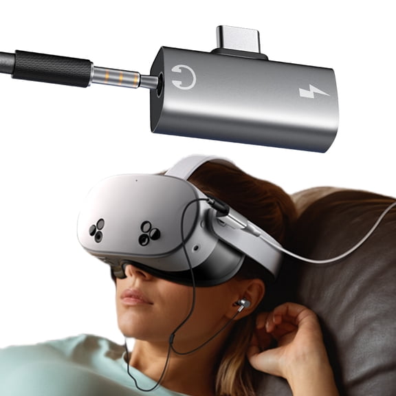 2-in-1 USB C To Aux Audio Jack Dongle Cable Cord with Aux Audio Jack PD 30W Adapter Type-C Splitter for Meta Quest 3S-Black