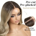 thumbnail image 4 of Ombre Blonde Wear and Go Glueless Wig with Bangs Pre Plucked Body Wave Synthetic Lace Front Wigs for Women 13x5x1 Pre Cut Lace Dirty Blonde Wig Middle Part 26 Inch, 4 of 7