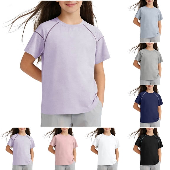 Mgmyaa Summer Boys & Girls Tops Kids Dry-Fit T-Shirts Solid Black Short Sleeve Crew Neck Ventilated Boys & Girls Tops Activewear Tees for Ages 3-15