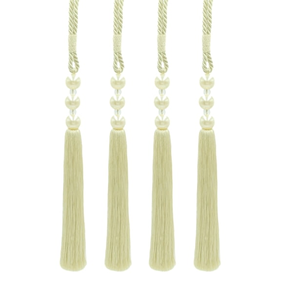 DECOPRO Sleek and Silky Curtain & Drapery Tassel Tieback with Handcrafted Triple Ball Design, Tassel Length 9" (22.5cm), Spread 28" (71cm) # TB3BALL9, Cream Ivory #A2 (Ivory / Cream) Set of 4