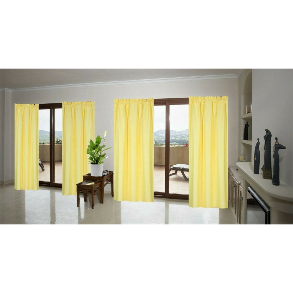 1 Set R64 Curtain Blackout Thermal Rod Pocket Panel Solid Yellow Color