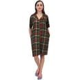 thumbnail image 3 of Bimba Robe de Nuit Chemise pour Femme à Manches Courtes, Imprimé à Carreaux Vert Olive avec Poche - 10, 3 of 6