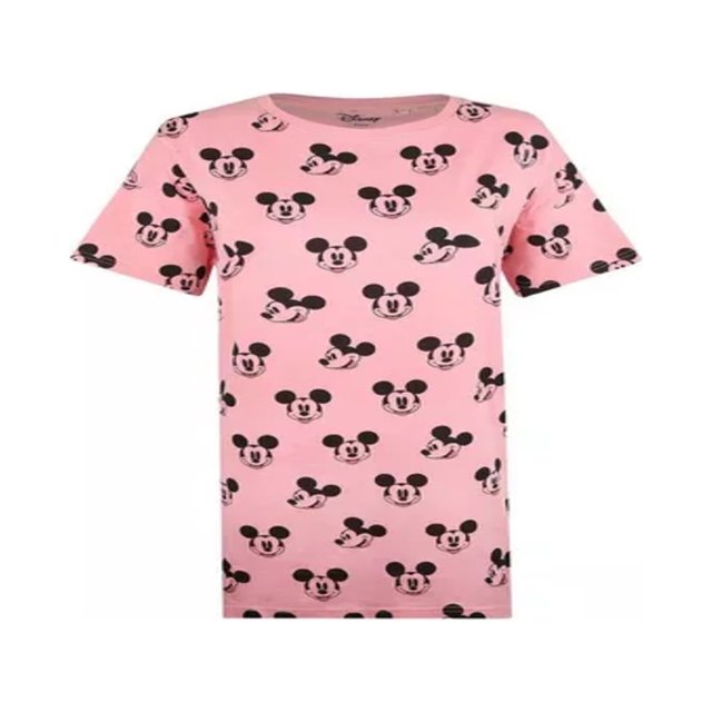 Disney - Camiseta de Pijama de Mickey Mouse Cabeza para Mujer (Rosa Flamenco)