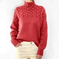 thumbnail image 4 of Qulqfy Long Sleeve Shirts for Women Red Cable Knit Turtleneck Plus Size Sweater Tunic Fall Shirts for Women, 4 of 5