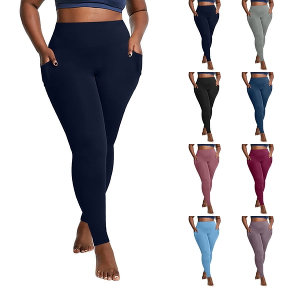 Plus Size Fleece Lined Leggings with Pockets High Waist Winter Yoga Pants
