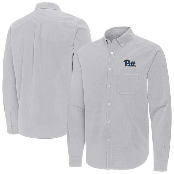 Men's Antigua Gray Pitt Panthers Porter Woven Tri-Blend Long Sleeve Button-Down Shirt