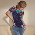 thumbnail image 3 of Cauagu Colorful Feather Owl Women's Crew Neck Round Short Sleeve T Shirts Tops Bodysuit Daily Jumpsuit-X-Large, 3 of 7