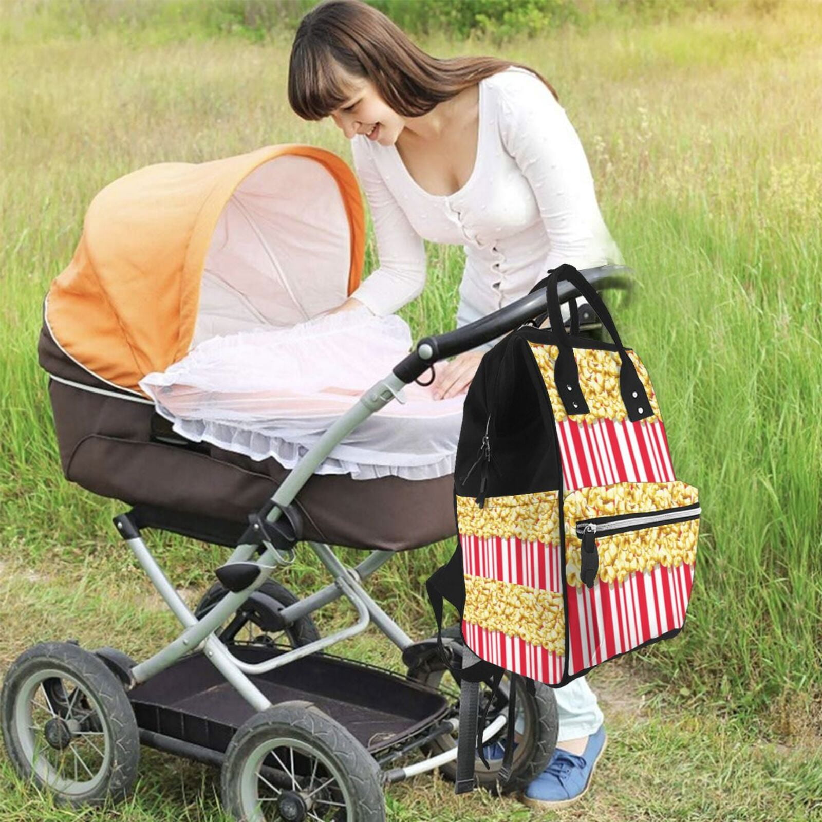Ratiio Popcorn Mummy Backpack - Waterproof Twill Canvas, Large Capacity Diaper Bag with Multiple Pockets and Adjustable Straps