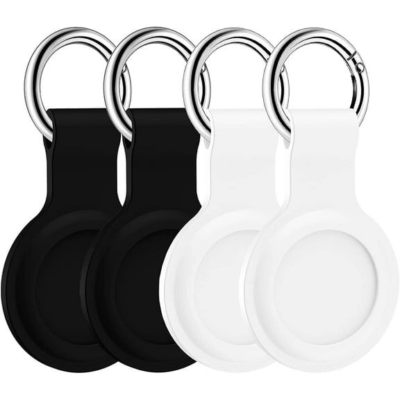 Case Compatible for Apple AirTag 2021 | 4 Pack Silicone Holder for AirTag Keychain | Portable Location Tracker Protector Cover for AirTag (Black/White)