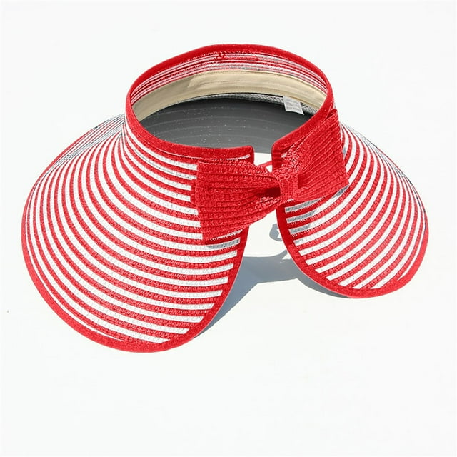 WEIYLL Sun Hat Women Headless Straw Sunshade Sunscreen Two Tone Big Edge Foldable Straw Red Beach Caps