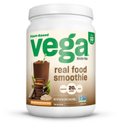 Vega Real Food Smoothie, Chocolate Peanut Butter Blast, Vegan Protein Powder, 20g Plant Based Protein, 18.3 Oz (13 Servings)