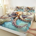 thumbnail image 3 of Manfei Ocean Octopus Twin Sheet Sets,Colorful Undersea Animal Twin Fitted Sheet,Cute Sealife Starfish Flat Sheet For Teens,Ultra Soft Home Decor,3-Piece, 3 of 7