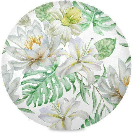 

Bestwell 4 pieces Daffodil Palm Leaves Round Placemats Table Mats for Kitchen Washable Non-Slip Place Mats Heat Resistant Place Mats for Kitchen Dining Table Decoration