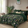 thumbnail image 2 of Juego de edredón Yiran Queen con estampado floral verde oscuro, 7 piezas, 2 of 8