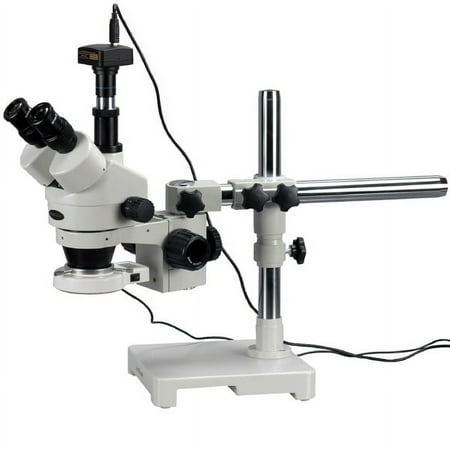 AmScope 3.5X-90X Trinocular LED Boom Stand Stereo Microscope + 5MP Camera New