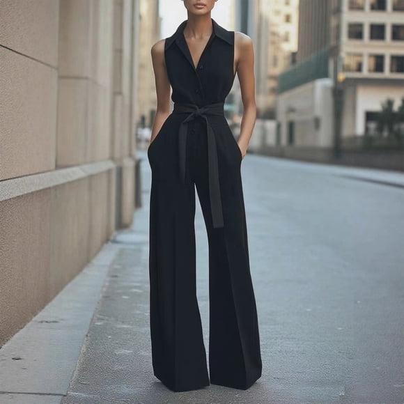 TaTaai Summer Sleeveless Women Solid Color Jumpsuit Lightweight Breathable Machine Washable No Fading Loose Fit Casual Daily Outdoor Wear One-Piece Gift
