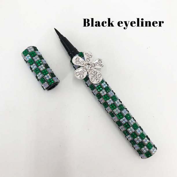 Lápiz Delineador de ojos negro autoadhesivo, delineador de Ojos de diamantes de imitación, pegamento de larga duración con flor (Black 211 20 pieces a lot