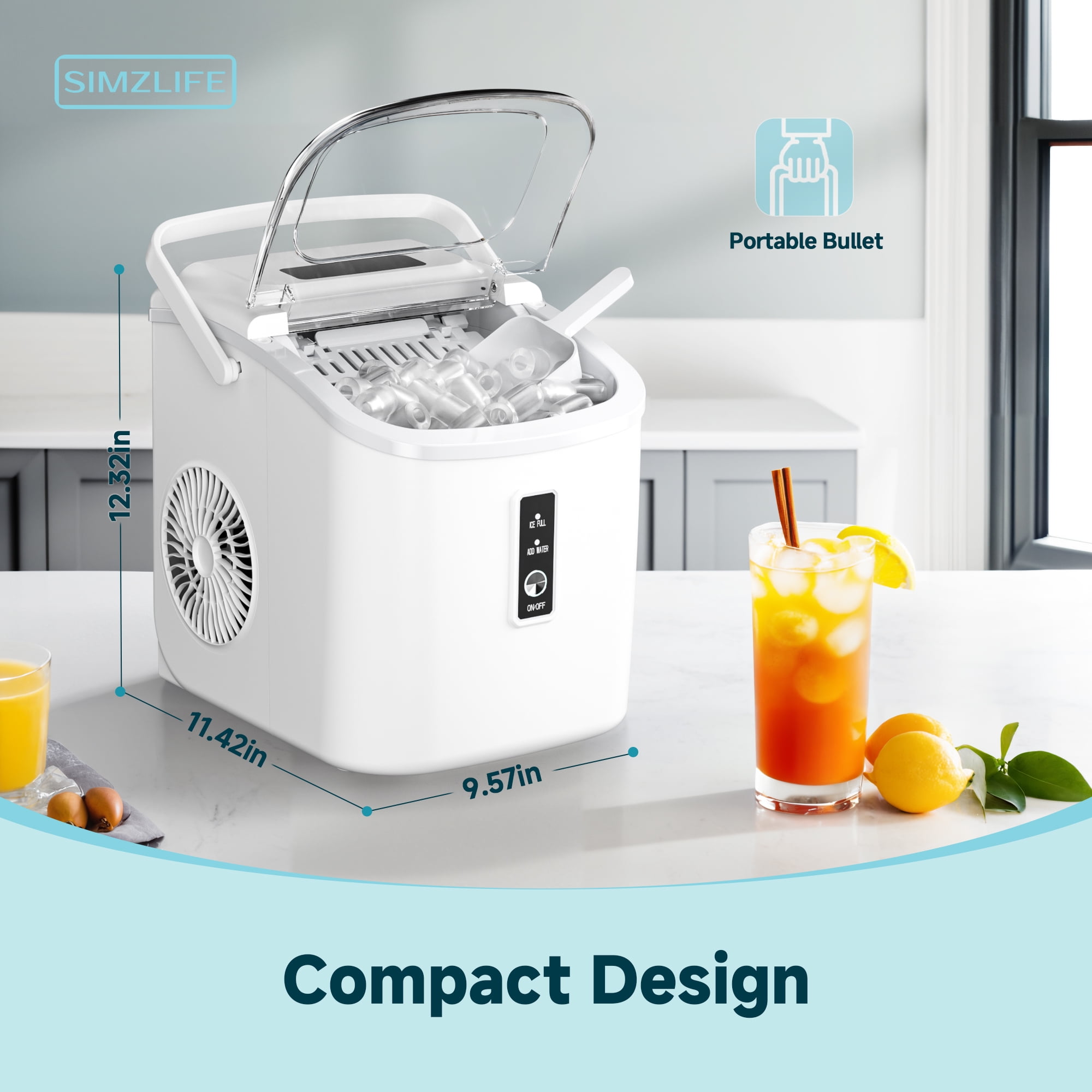 Simzlife Countertop Ice Maker with Handle,Portable Ice