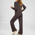 thumbnail image 5 of Women's 2 Piece Lounge Set Crewneck Sweatshirt and Wide Leg Pants Relaxed Casual Fall Fleece Matching Outfit Set, 5 of 6