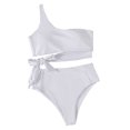 thumbnail image 1 of Traje de baño para mujer, talle alto, correa para un solo hombro, transpirable, elástico, simple, elegante, trajes de baño divididos para fiestas en la playa, blanco puro L, 1 of 5