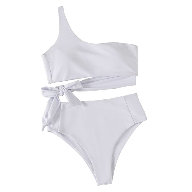 Traje de baño para mujer, talle alto, correa para un solo hombro, transpirable, elástico, simple, elegante, trajes de baño divididos para fiestas en la playa, blanco puro L