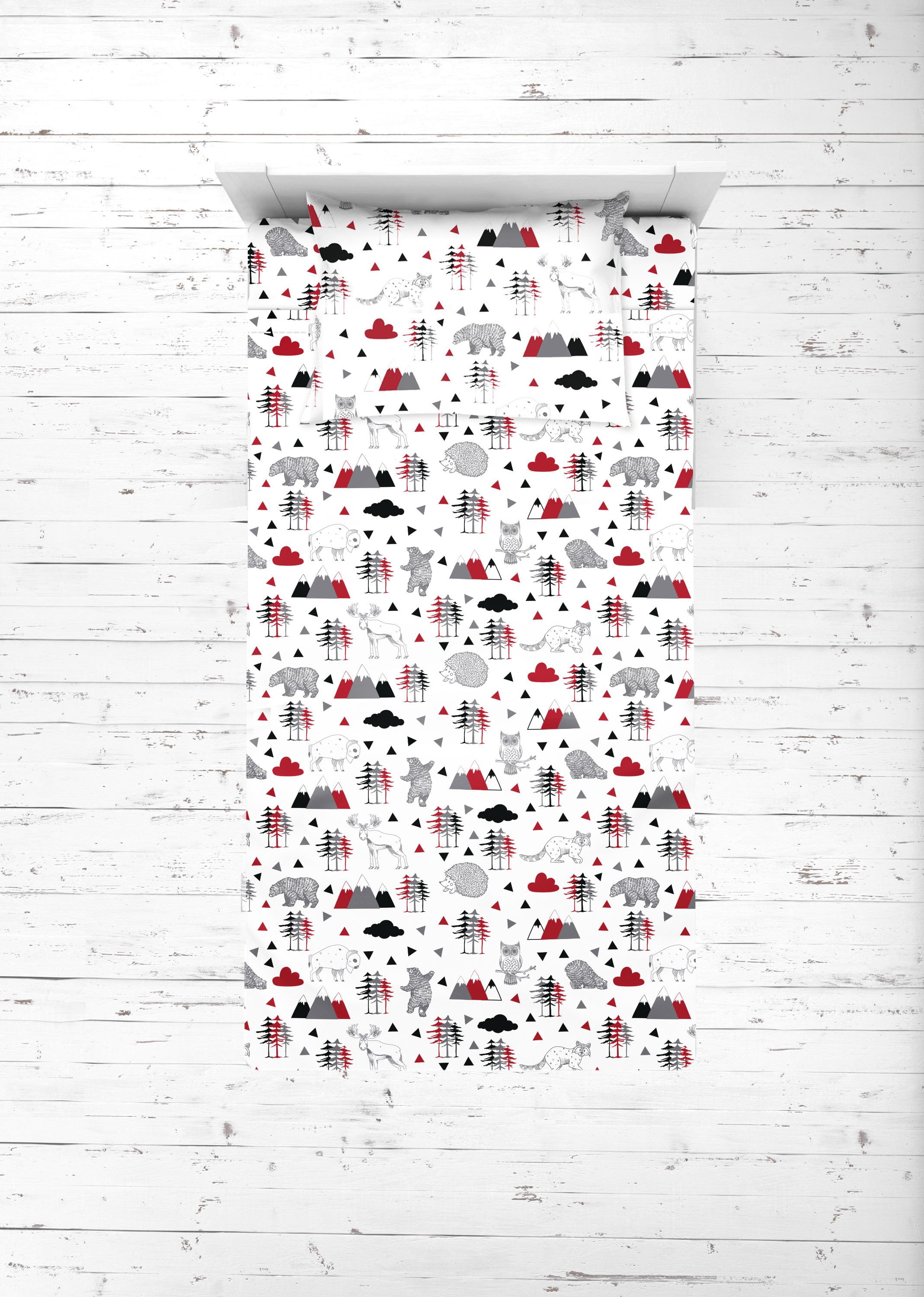 Toddler Bedding/Sheet Set 100% Cotton Percale, Lumberjack Red/Black/Grey
