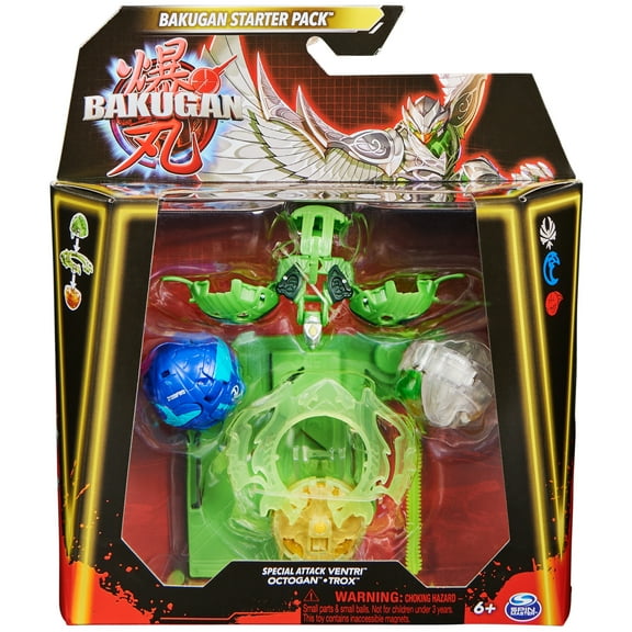 Bakugan Starter 3-Pack Spinning Action Figures, Special Attack Ventri, Octogan and Trox