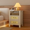 thumbnail image 2 of PetFurnishn 26.18" End Table with Charging Station and Rattan Drawers, Farmhouse Nighstand, Wooden Storage Bedside Table, Living Room, Bedroom(1, Light Oak), 2 of 8