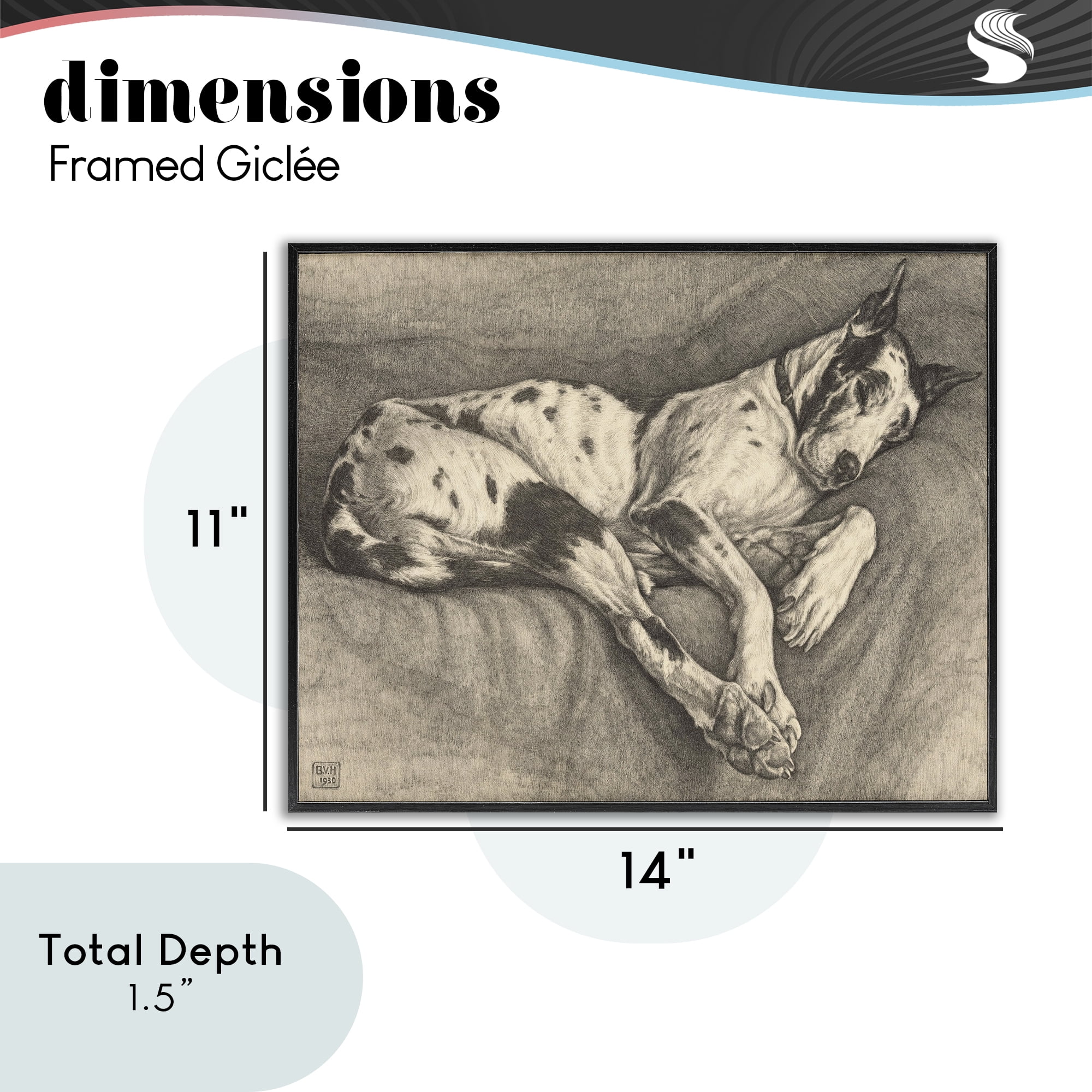 Stupell Industries Sleeping Hound Drawing Black Framed Giclee Art, design by Bertha Van Hasselt