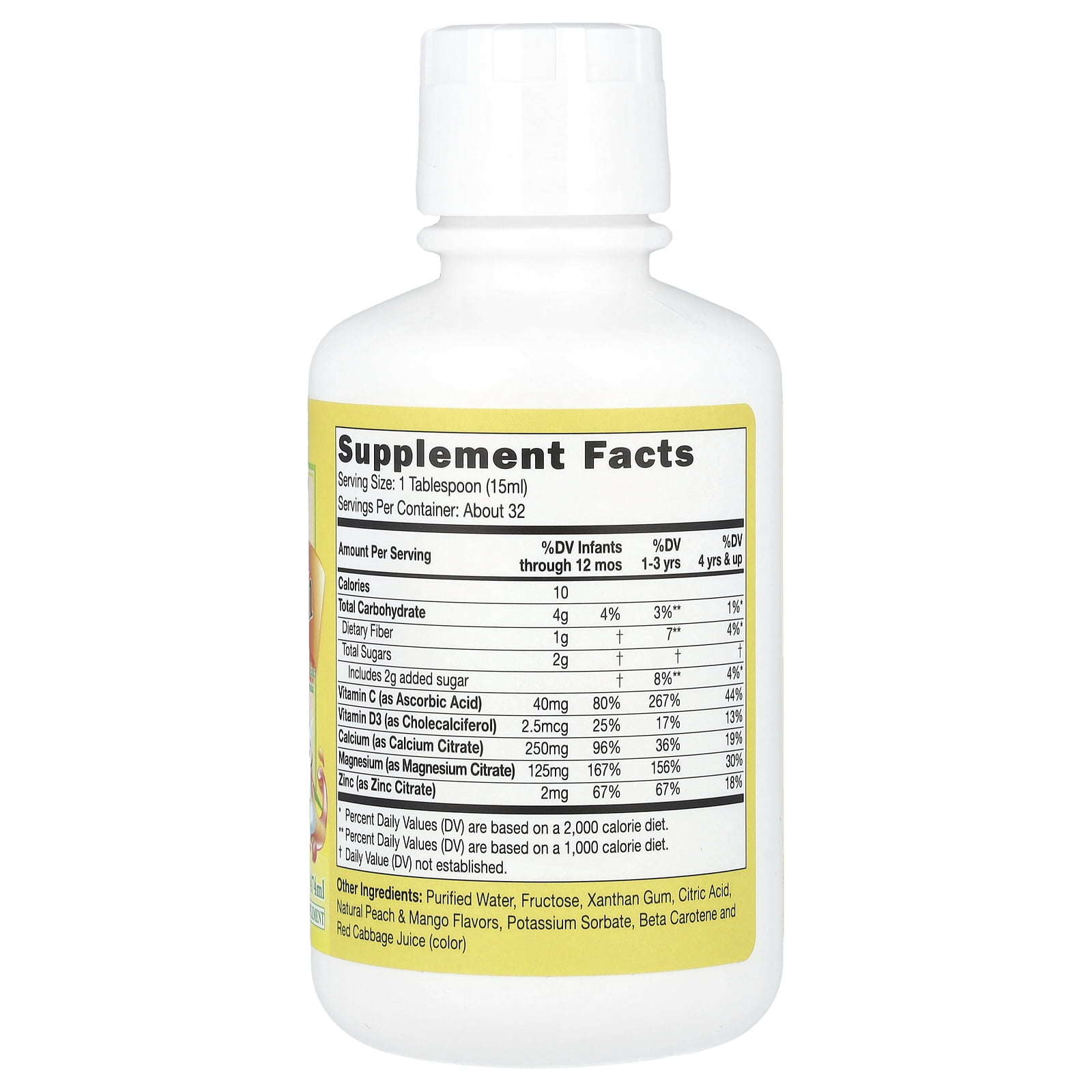CATALO Children's Liquid Calcium with Magnesium & Zinc, Peach and Mango, 16 fl oz (474 ml)