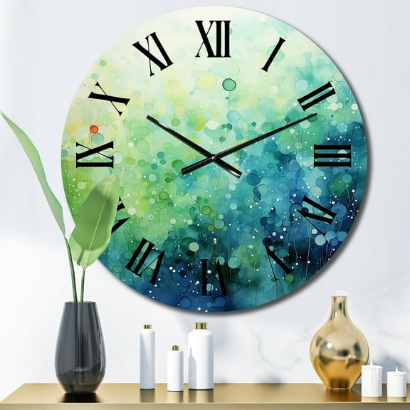 Designart "Misty pasture II" Abstract Landscape Oversized Wall Clock