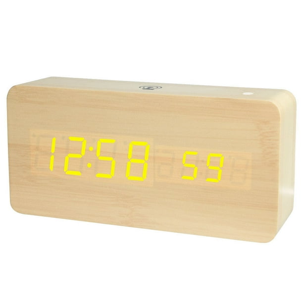 Yeacher LED Digital Wooden Alarm Clock APP Control Time/ Temperature