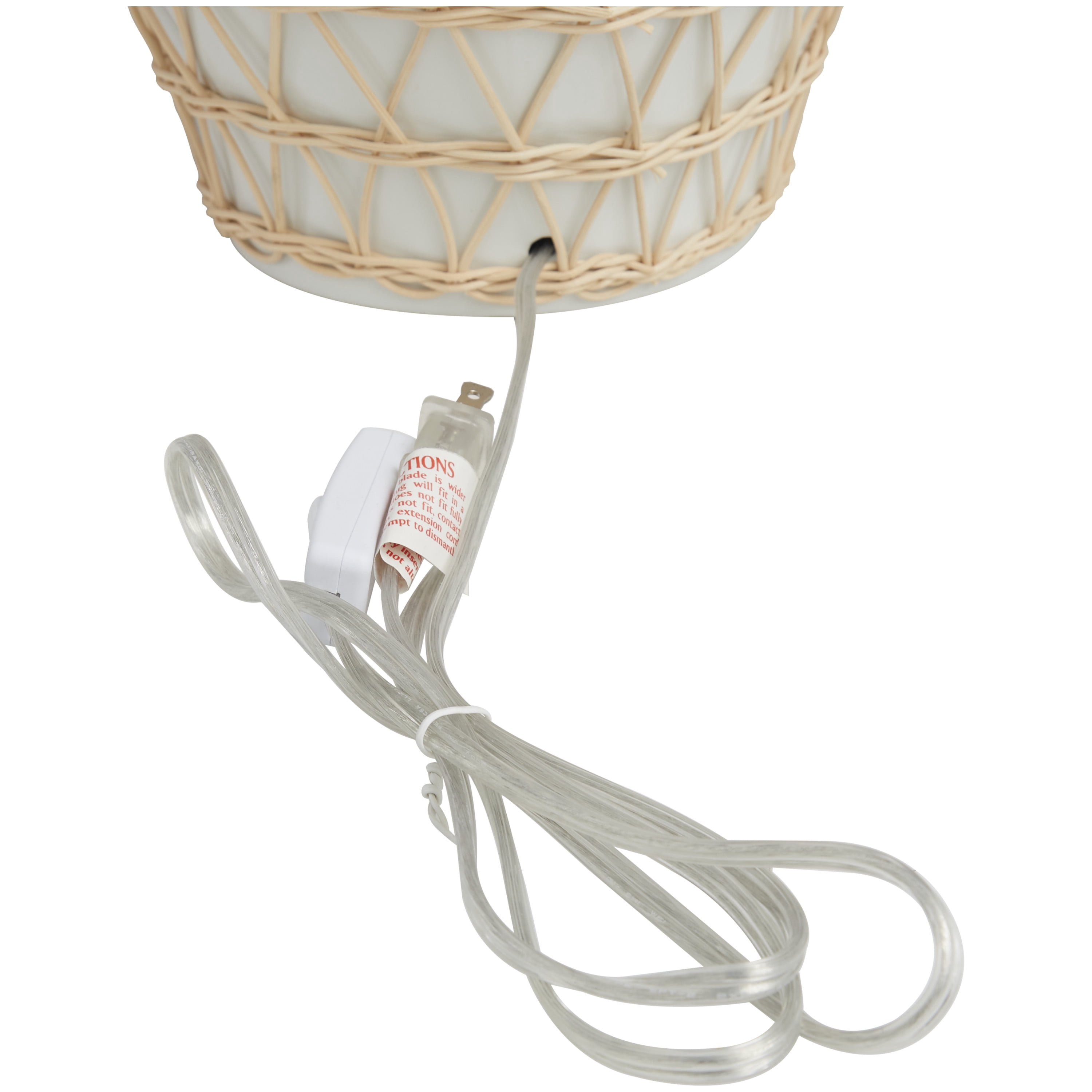 DecMode 23" Woven Rattan Geometric White Table Lamp with Cream Linen Shade