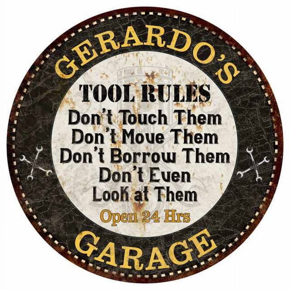 GERARDO'S Garage Rules 14" Round Metal Sign Garage Bar Wall Decor 100140013405