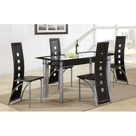 Square Back Chairs - Set of 4 Contemporary Dining Chair with Back Seat Square Openings in Black Faux Leather and Chrome Legs