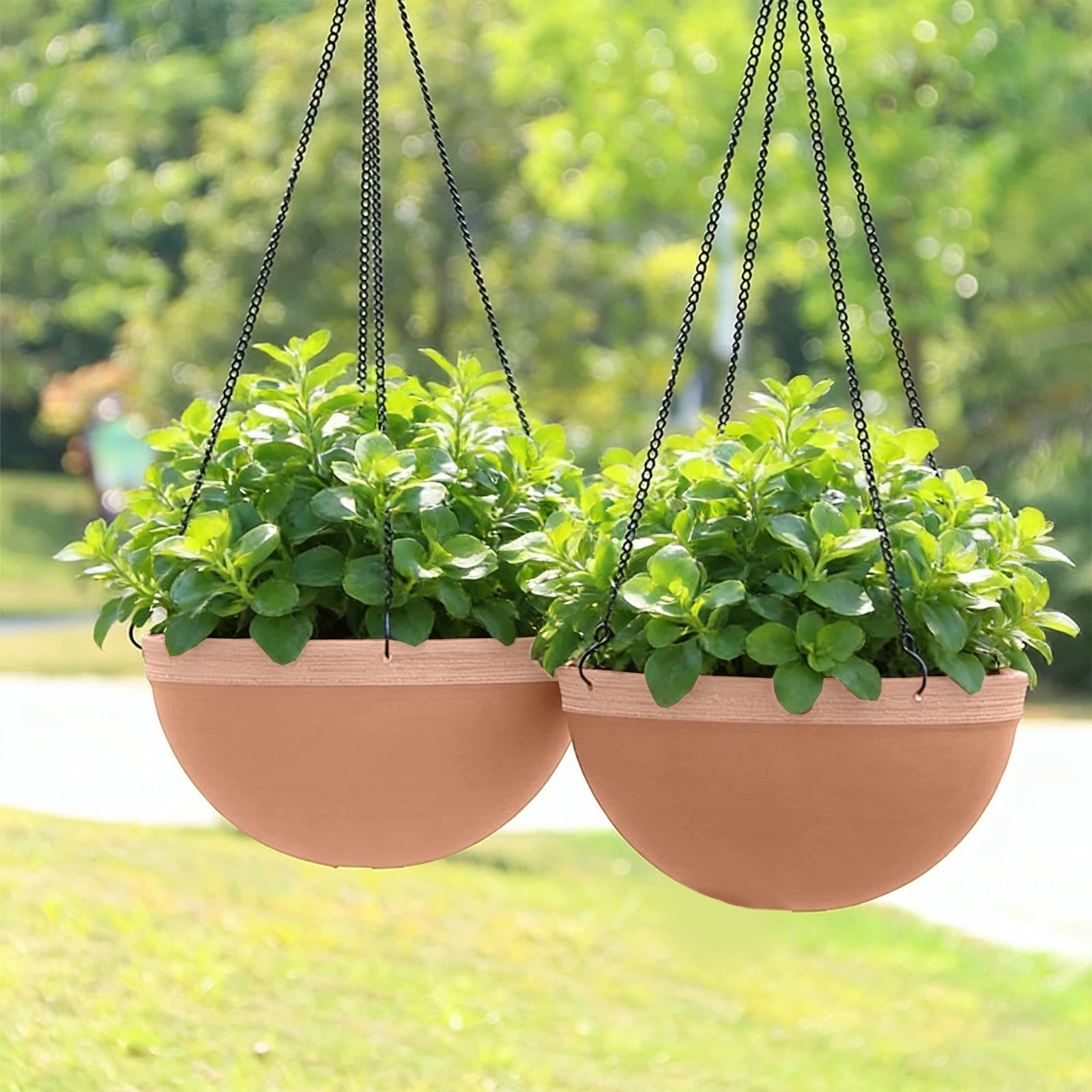 Red Beige Hanging Flower Pot for Ivy Succulents Plants, Large Plastic Garden Planter Basket with Chain, Outdoor Indoor Lazy Person Gardening Decor for Patio Balcony Porch Wall